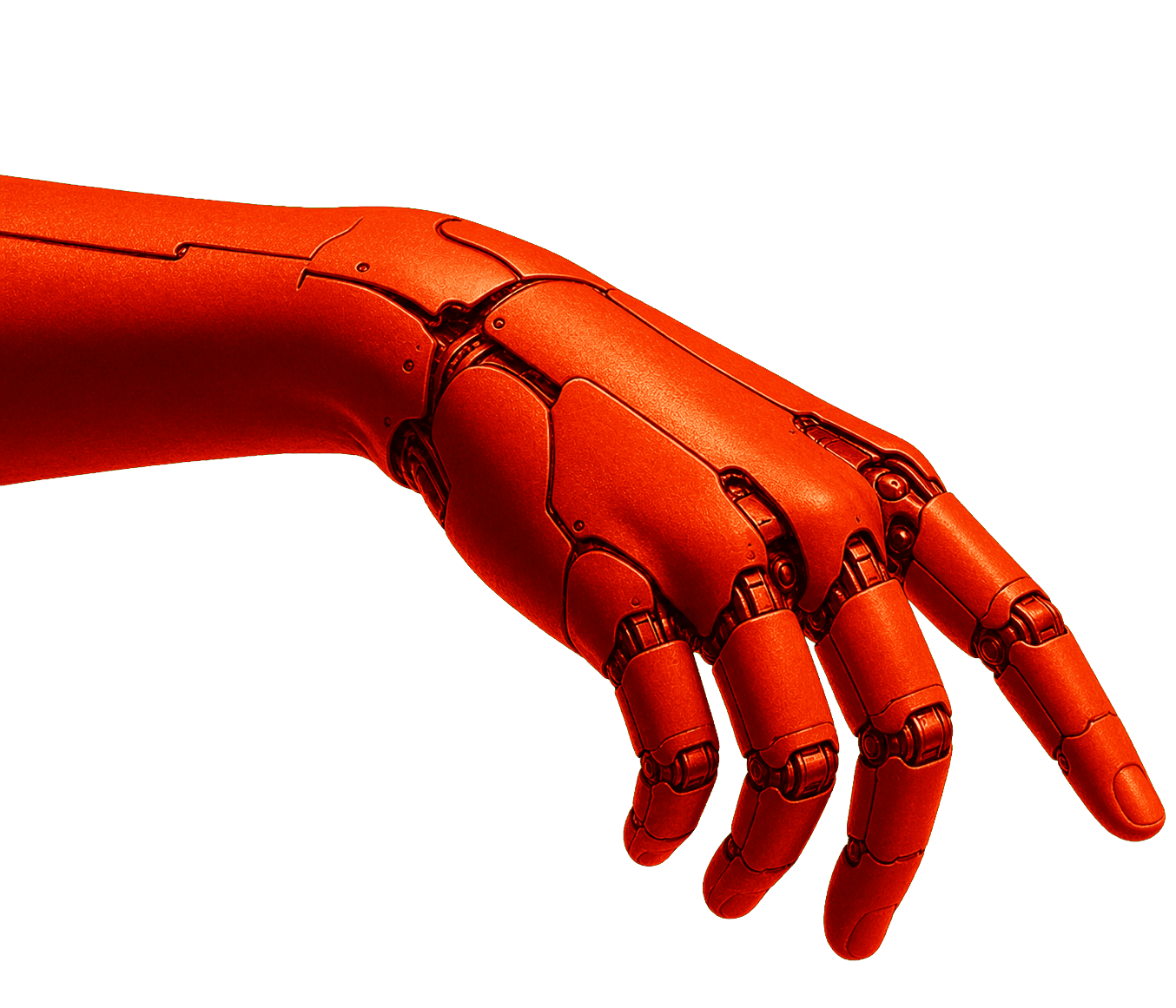 Cybernetic hand reaching toward app market signals